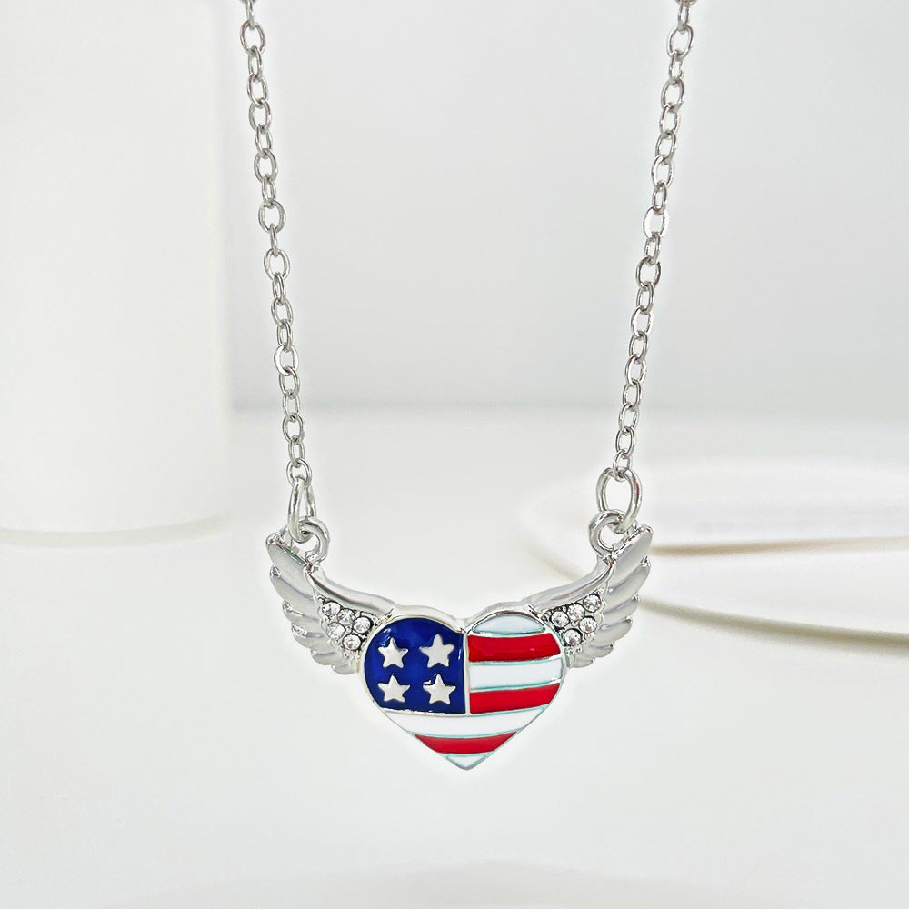 Wholesale American Independence Day Flag Pendant Pentagram Heart Alloy Necklaces