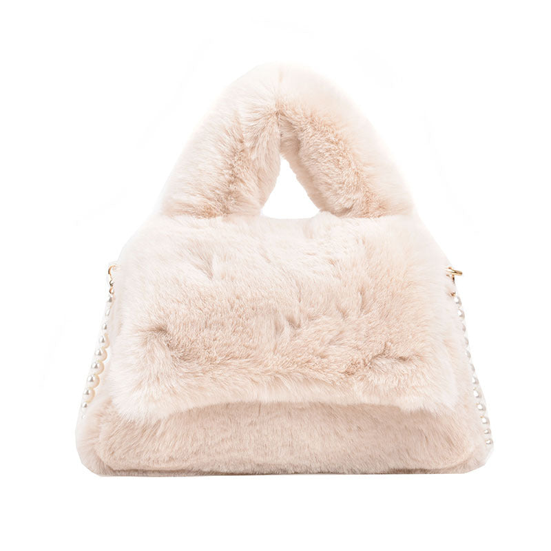 Wholesale Autumn Plush Handbag Pearl Chain Shoulder Crossbody Bag