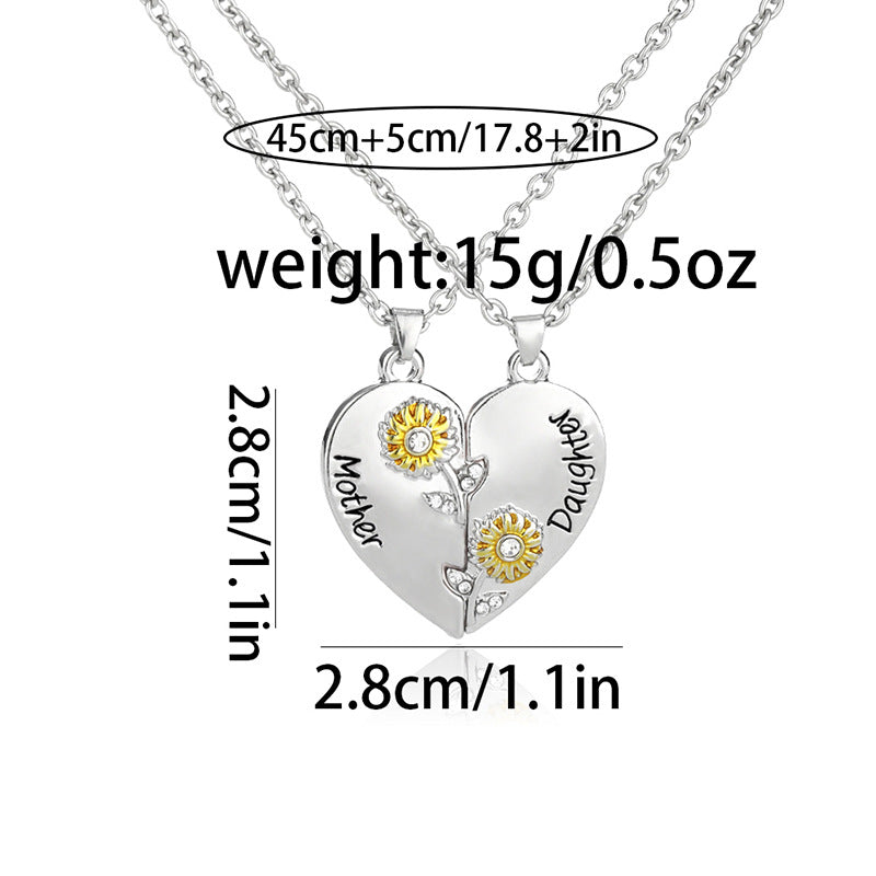 Wholesale Mother and daughter moon heart shape clavicle necklace