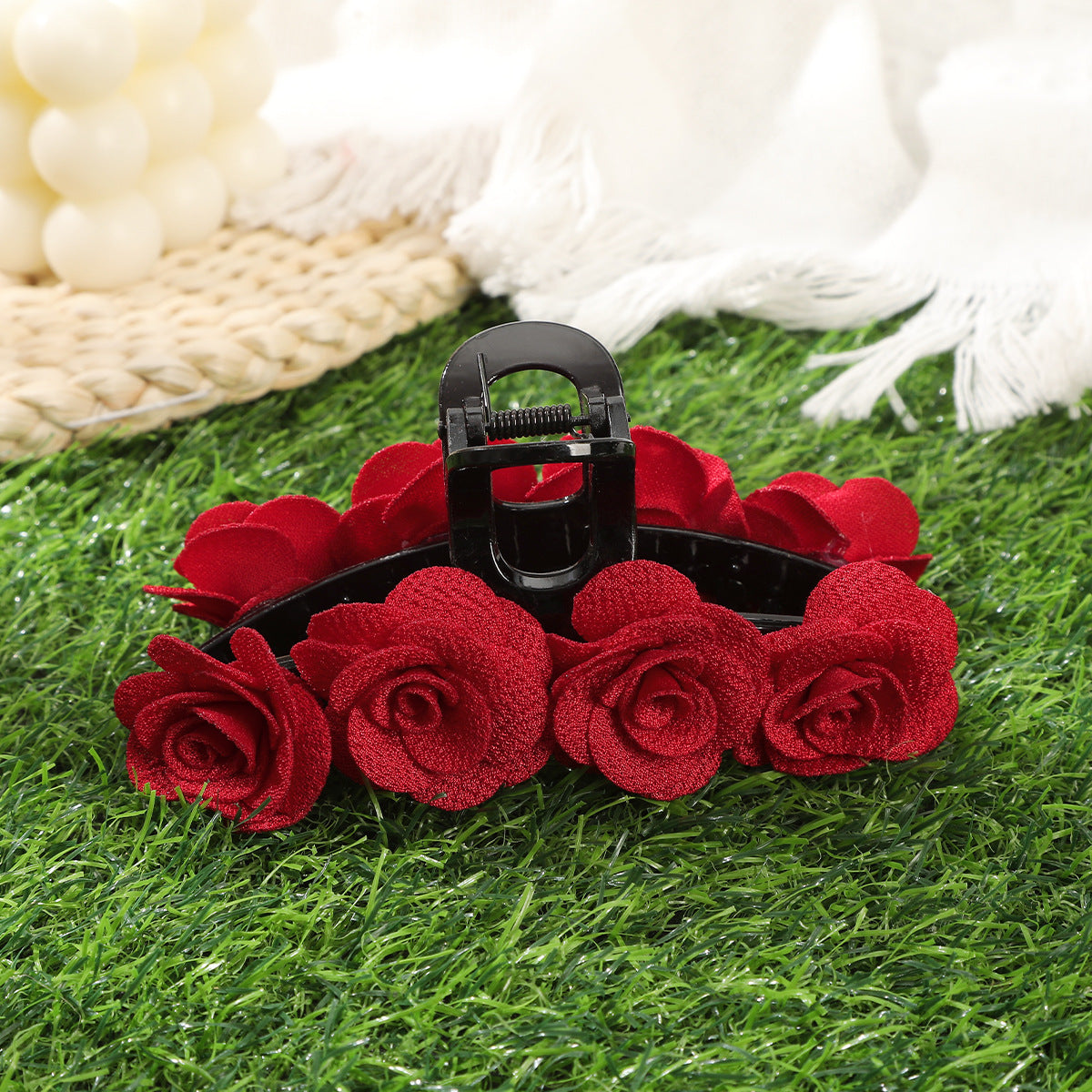 Wholesale Autumn and Winter New Flocking Rose Grab Clip Back Head Disc Hair Red Headwear Valentine's Day