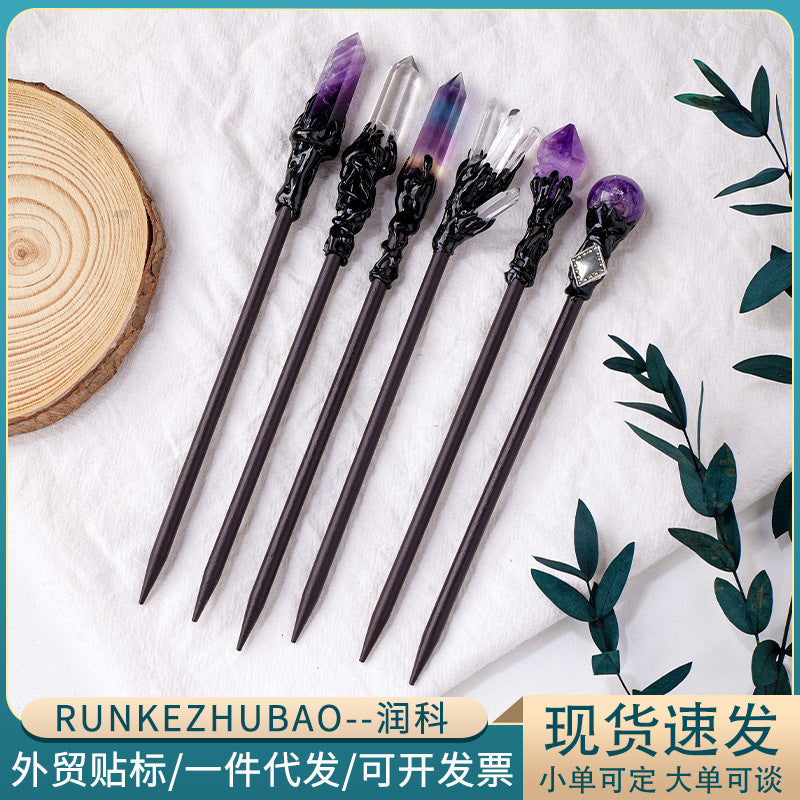 Wholesale New natural crystal column crystal stone diy fairy stick hairpin antique props accessories
