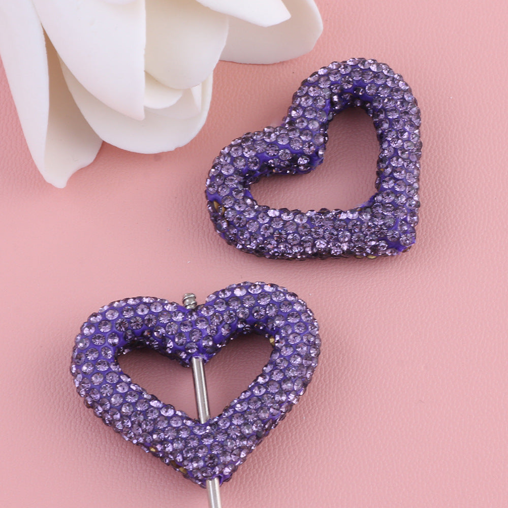 Wholesale 10pcs Hollow out heart-shaped water drill filled with clay straight hole beads