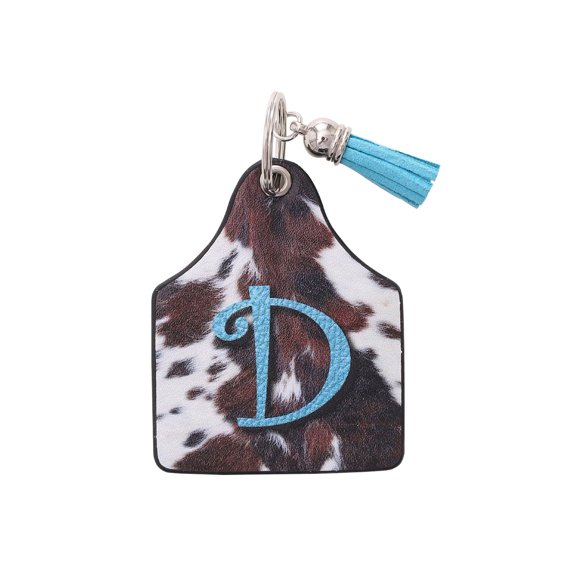 Wholesale Vintage Western Cow Pattern Animal Fur Letter Print Leather Keychain