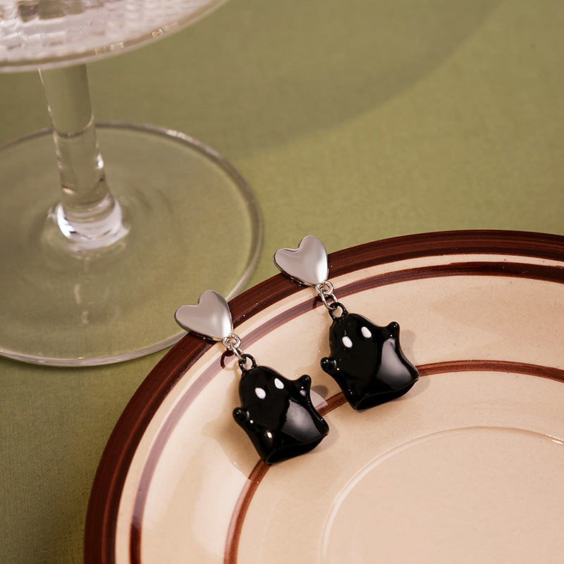 Wholesale Silver Post Cute Villain Stud Earrings Ghost Heart Alloy Earrings
