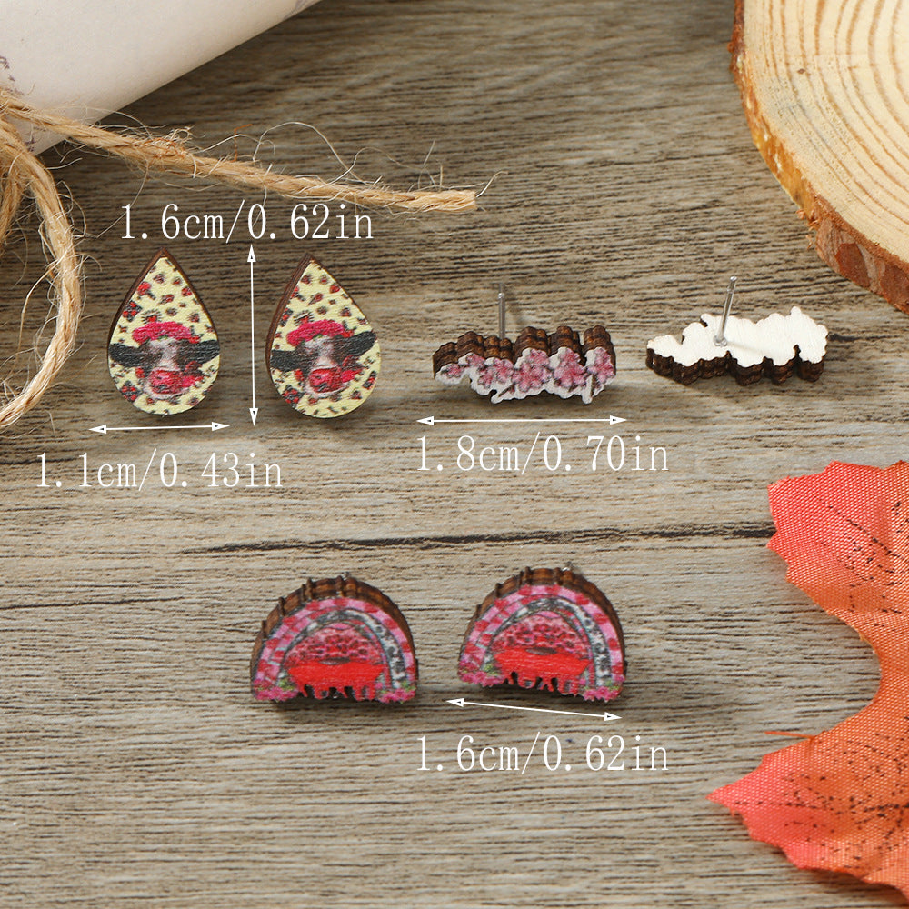 Wholesale Valentine's Day Printed Wooden Earrings