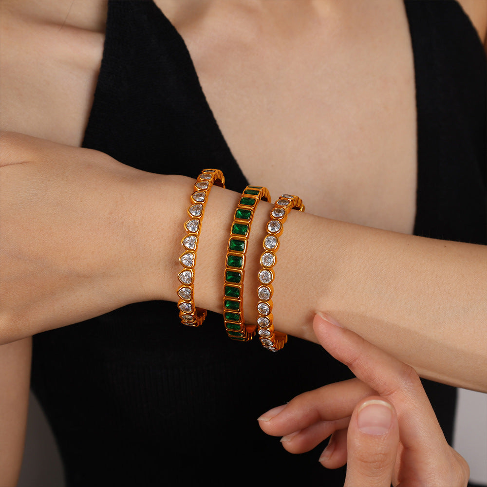 Wholesale Stainless Steel C Shape Open Bangle Bracelet With Multicolor Zircon Stones Retro Stackable Design For Everyday Wear And Gift