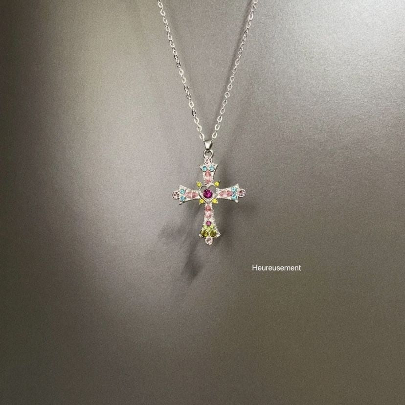 Wholesale Color printed card cross moon cartoon cat necklace