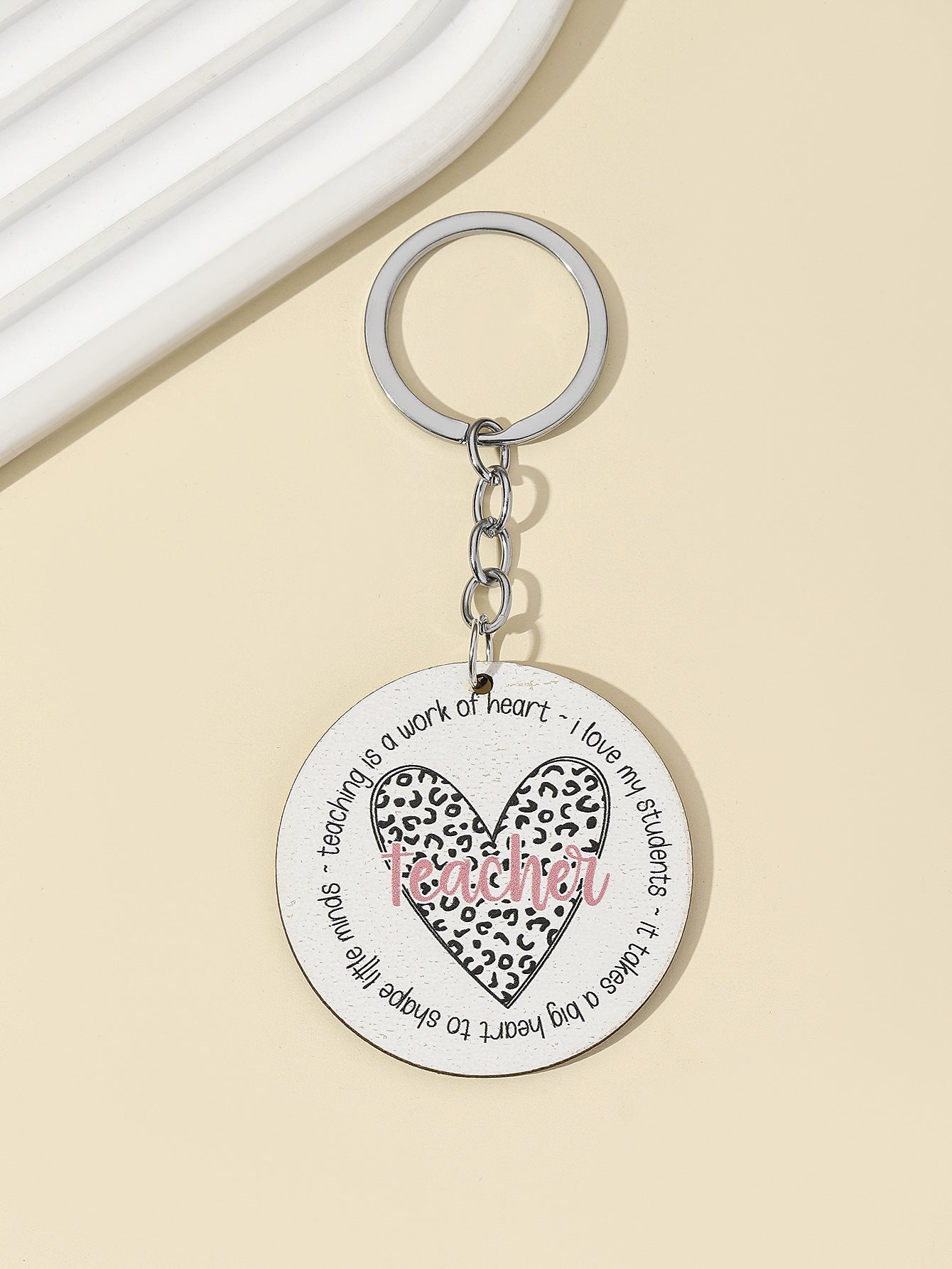 Wholesale Leopard Rainbow Teacher's Day Wooden Keychain