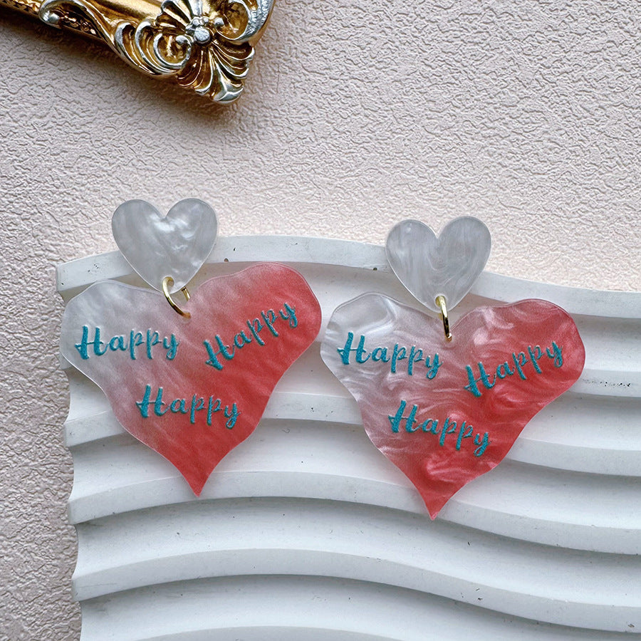Wholesale Colorful printed heart-shaped gradient acrylic earrings