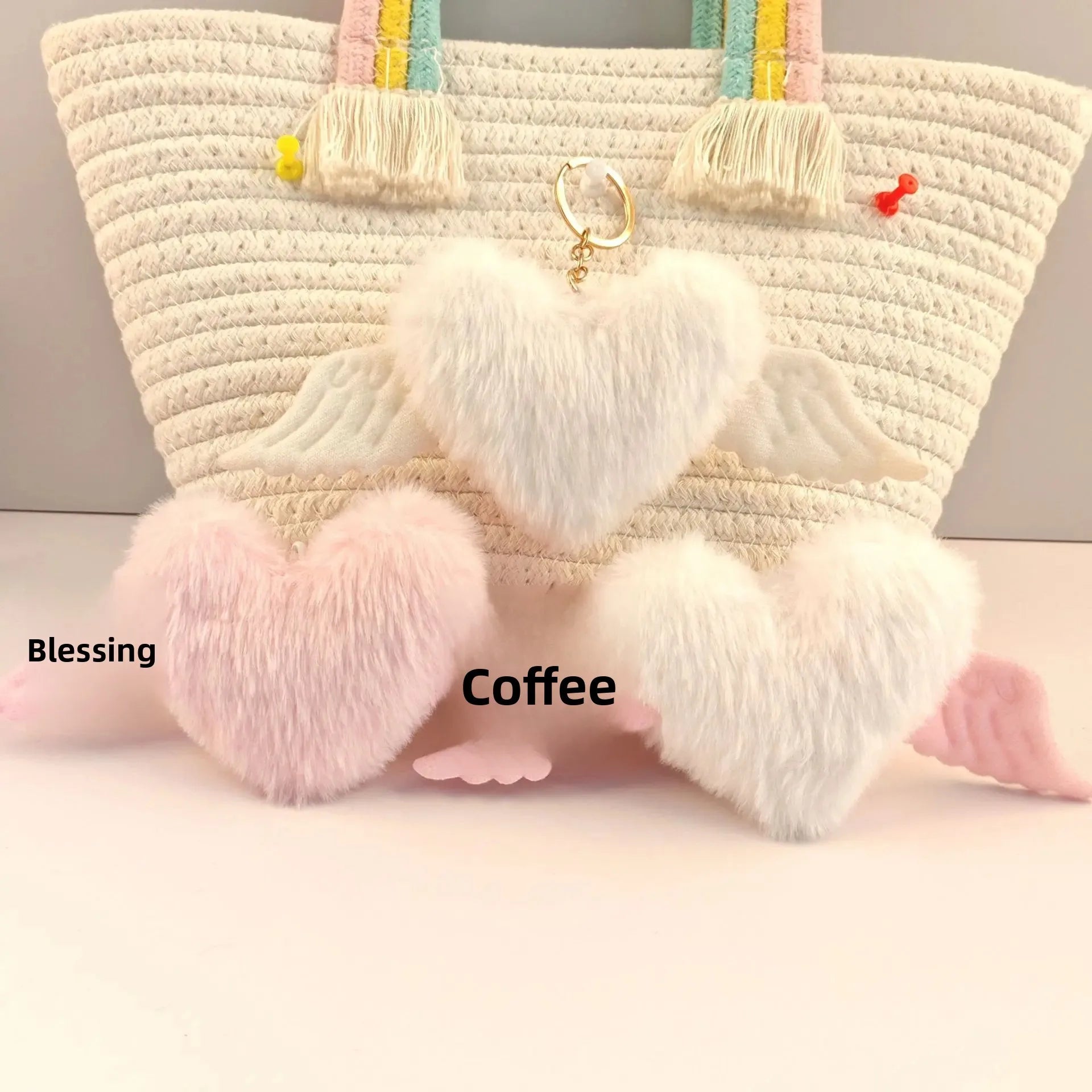 Wholesale Heart wings fur ball keychain