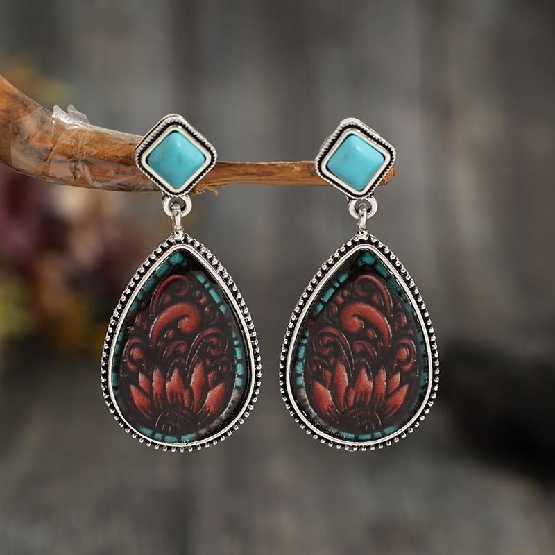 Wholesale Droplet Sunflower Turquoise Bohemian Vintage Earrings