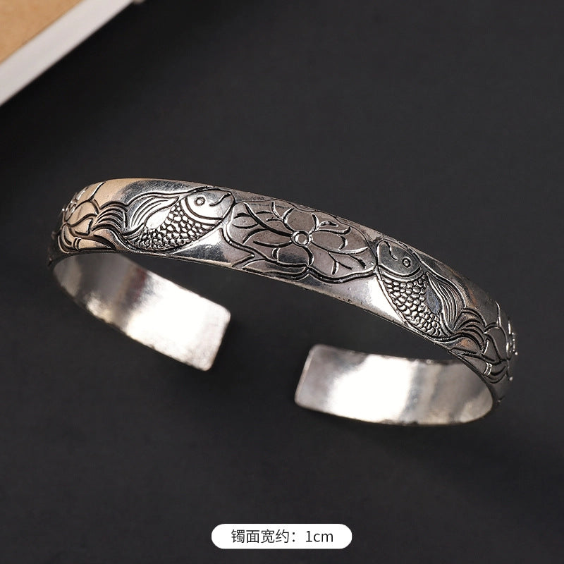 Wholesale  ethnic style retro court Chinese carved ancient silver bracelet personality exotic bracelet
