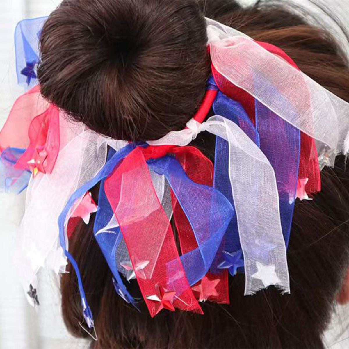 Poliéster al por mayor es rojo azul blanco corbata de cabello