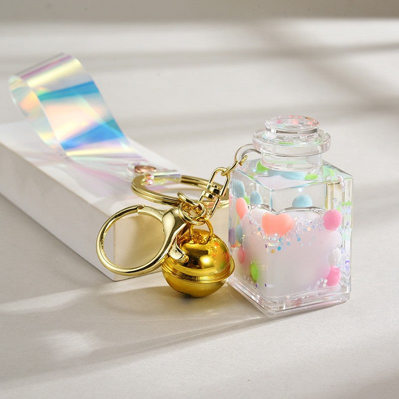 Wholesale Liquid sand bottle with colorful beads in oil bottle pendant acrylic keychain
