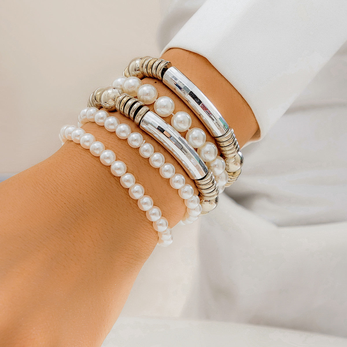 Wholesale Multi-layer Bead Stacked Metal Bracelet Set