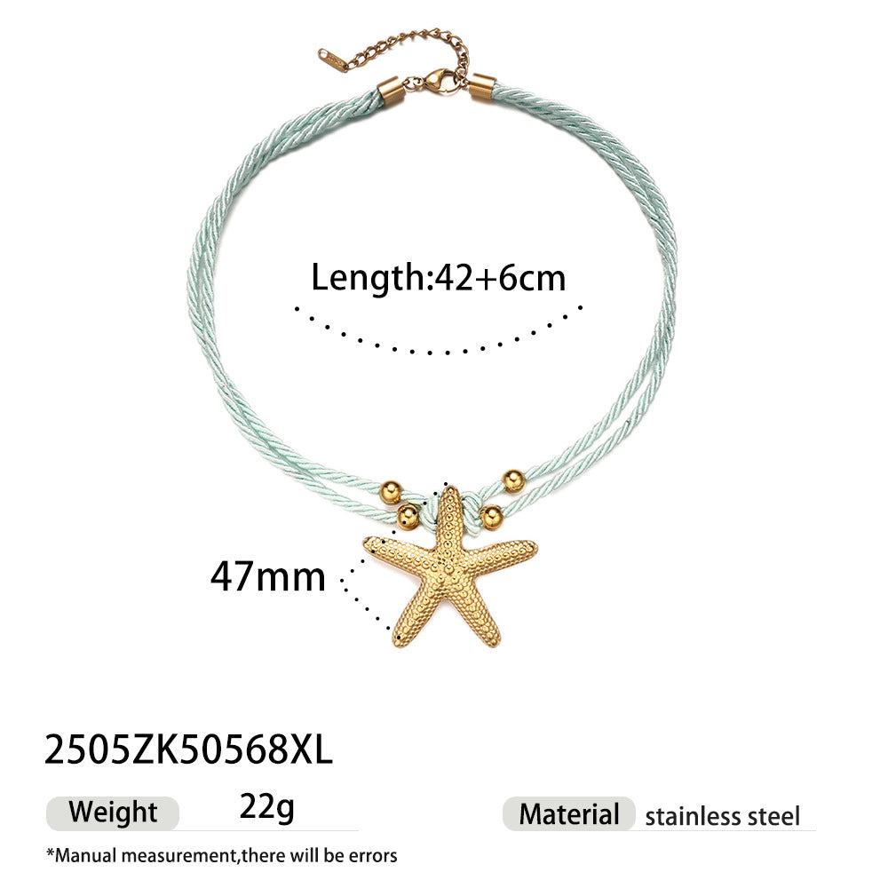 Wholesale Taina European and American Stainless Steel Necklace Women' s Niche Design Colorfulful Rope Braided Shell Starfish Shell Necklace Trendy