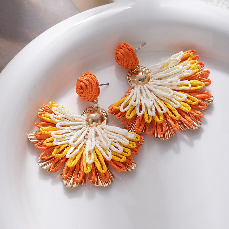 Wholesale Ethnic Style Hand-Woven Flower Earrings Bohemian Holiday Style Earrings