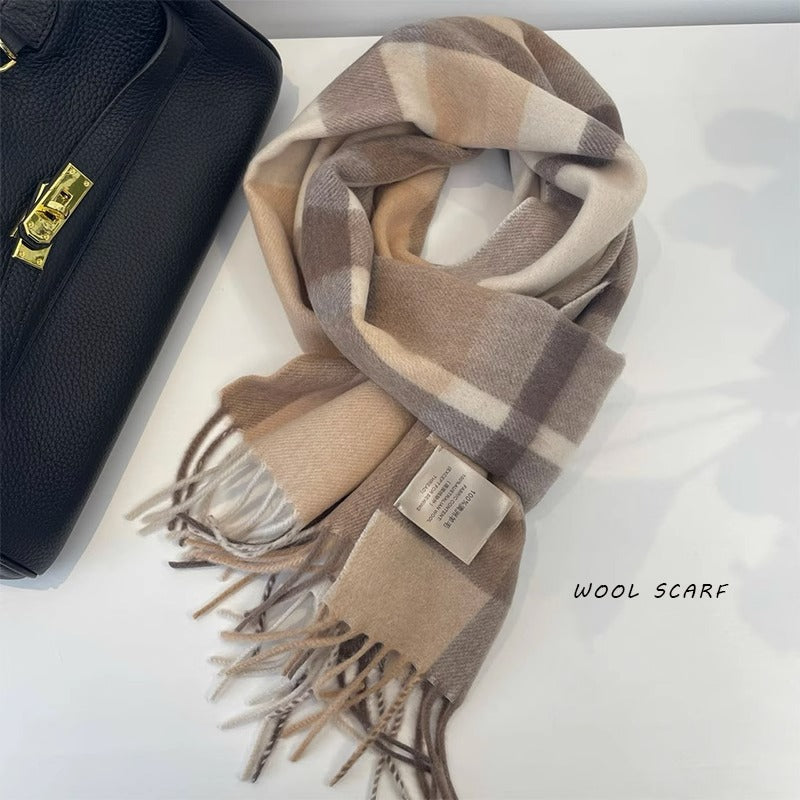 Wholesale Winter Warm Pure Wool Plaid Scarf