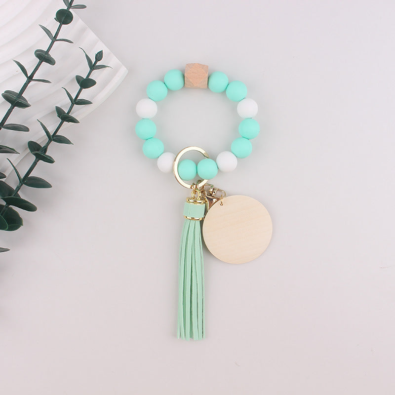 Wholesale Silicone Round Bead Leather Bracelet Wrist Keychain