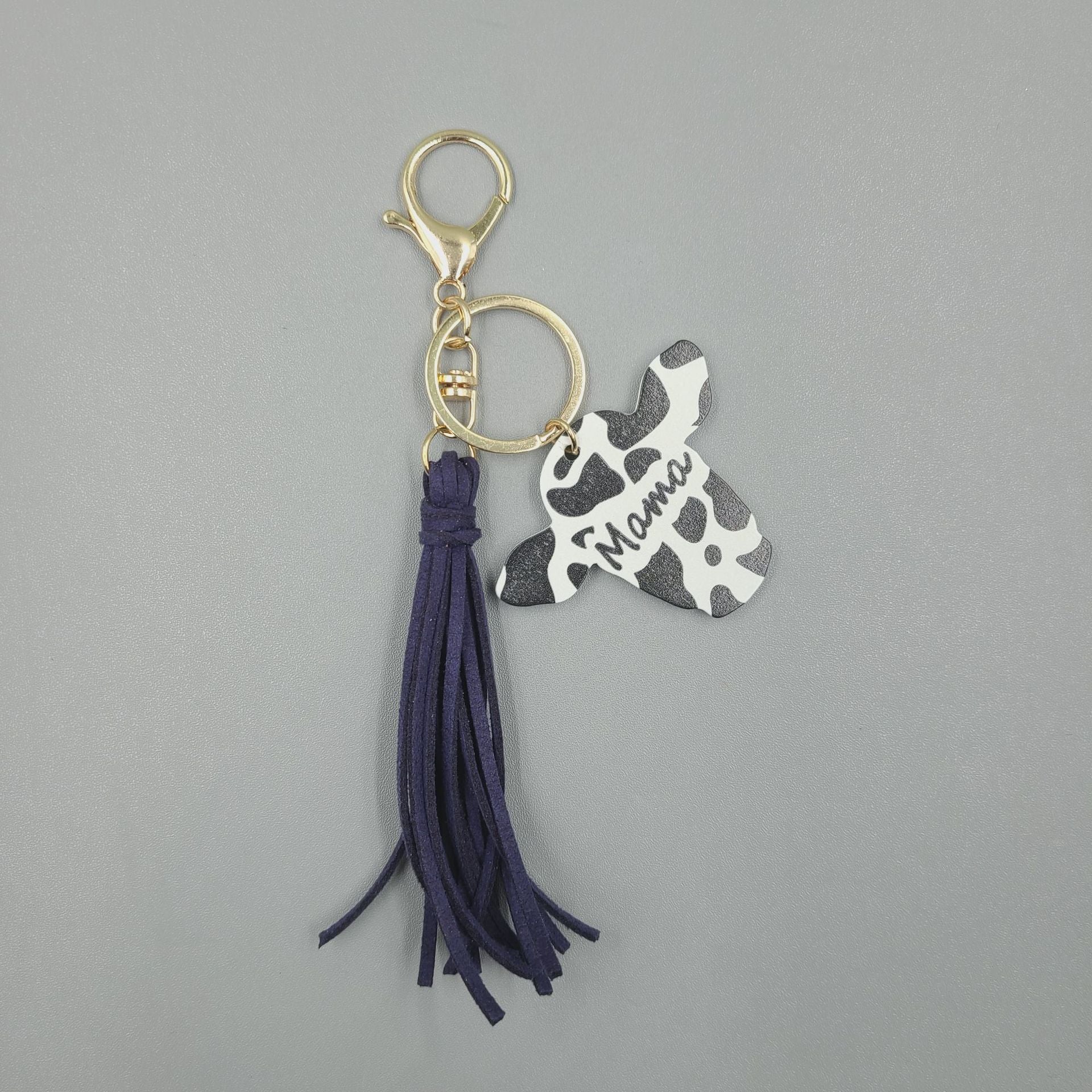 Wholesale 10PCS Western Leather Tassel Wood Bull Head Keychain