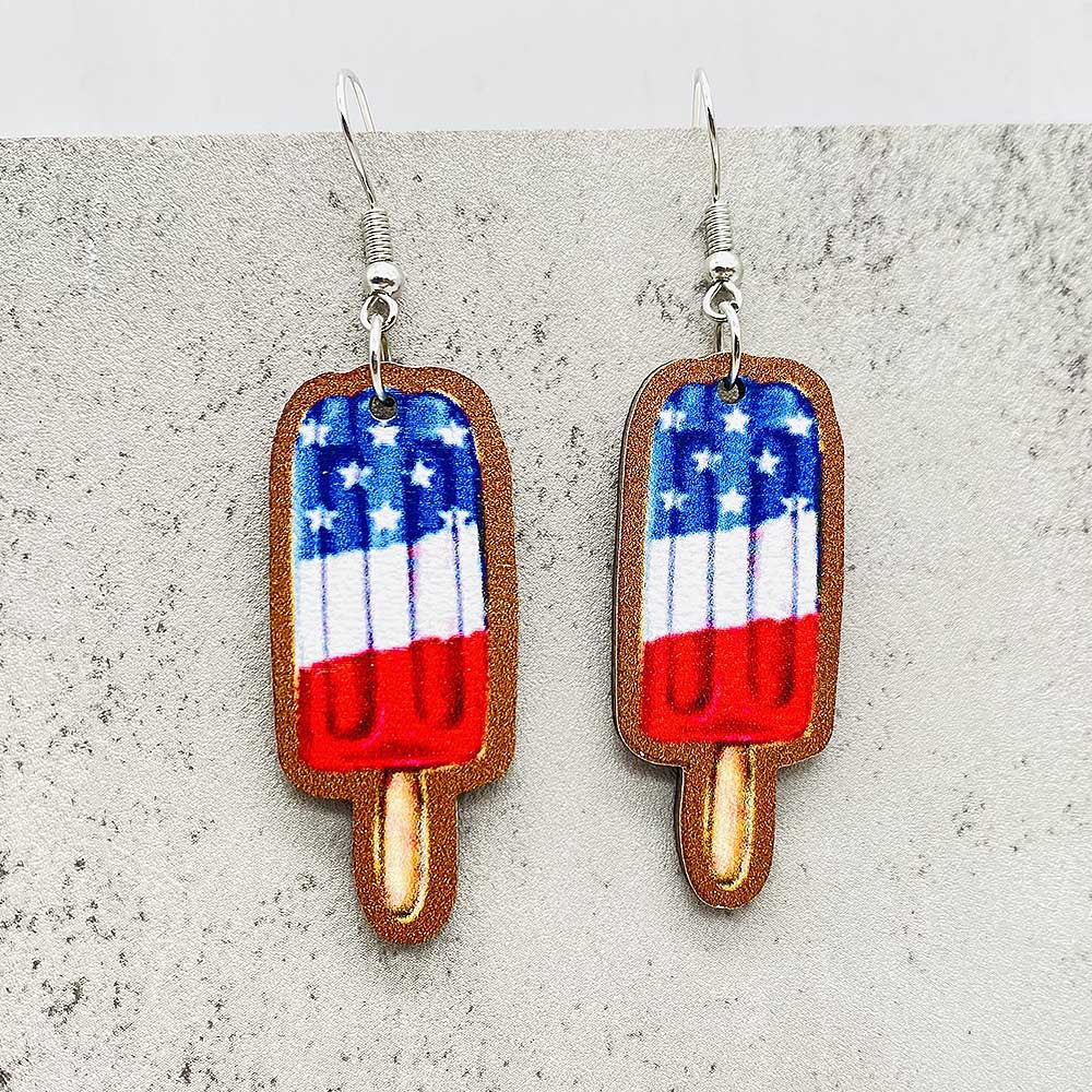 Wholesale American Independence Day Ice Cream Beach Wooden Earrings