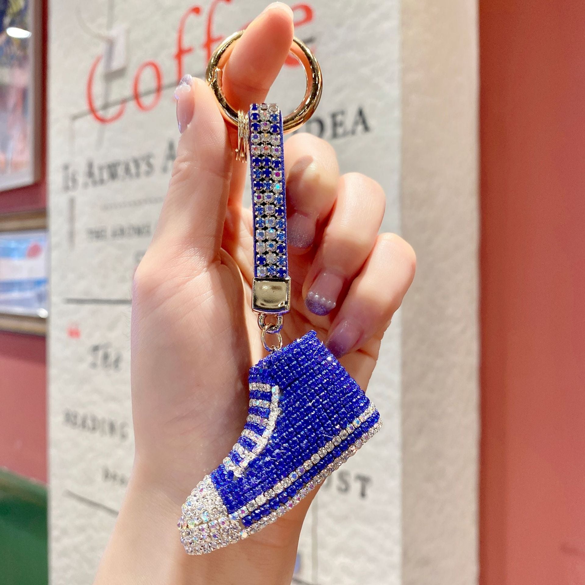 Wholesale Metal Diamond-encrusted Canvas Shoes Keychain