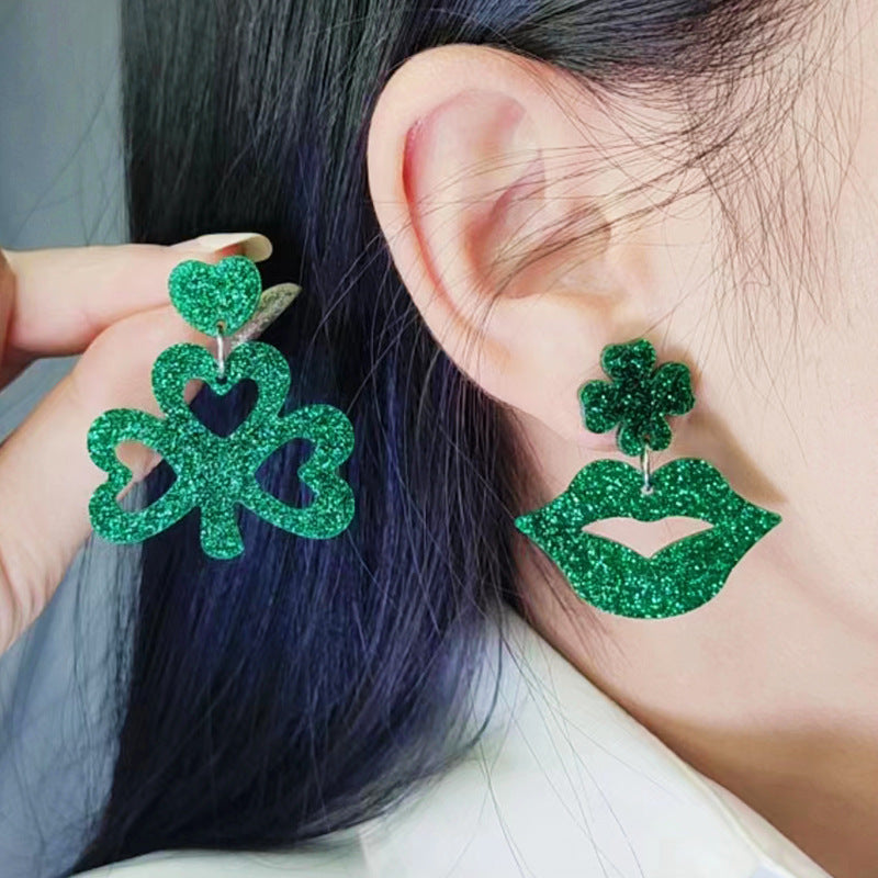 Wholesale St. Patrick's Day Beer Festival Acrylic Clover Earrings