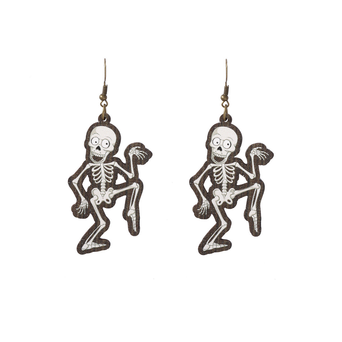 Wholesale Vintage Halloween Wooden Printed Skull Earrings
