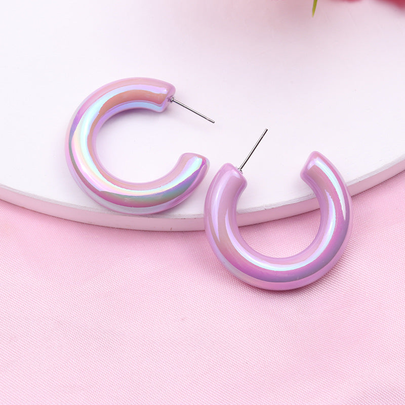Wholesale 2pairs/pack Fantasy Fluorescent Color C-ring Acrylic Earrings