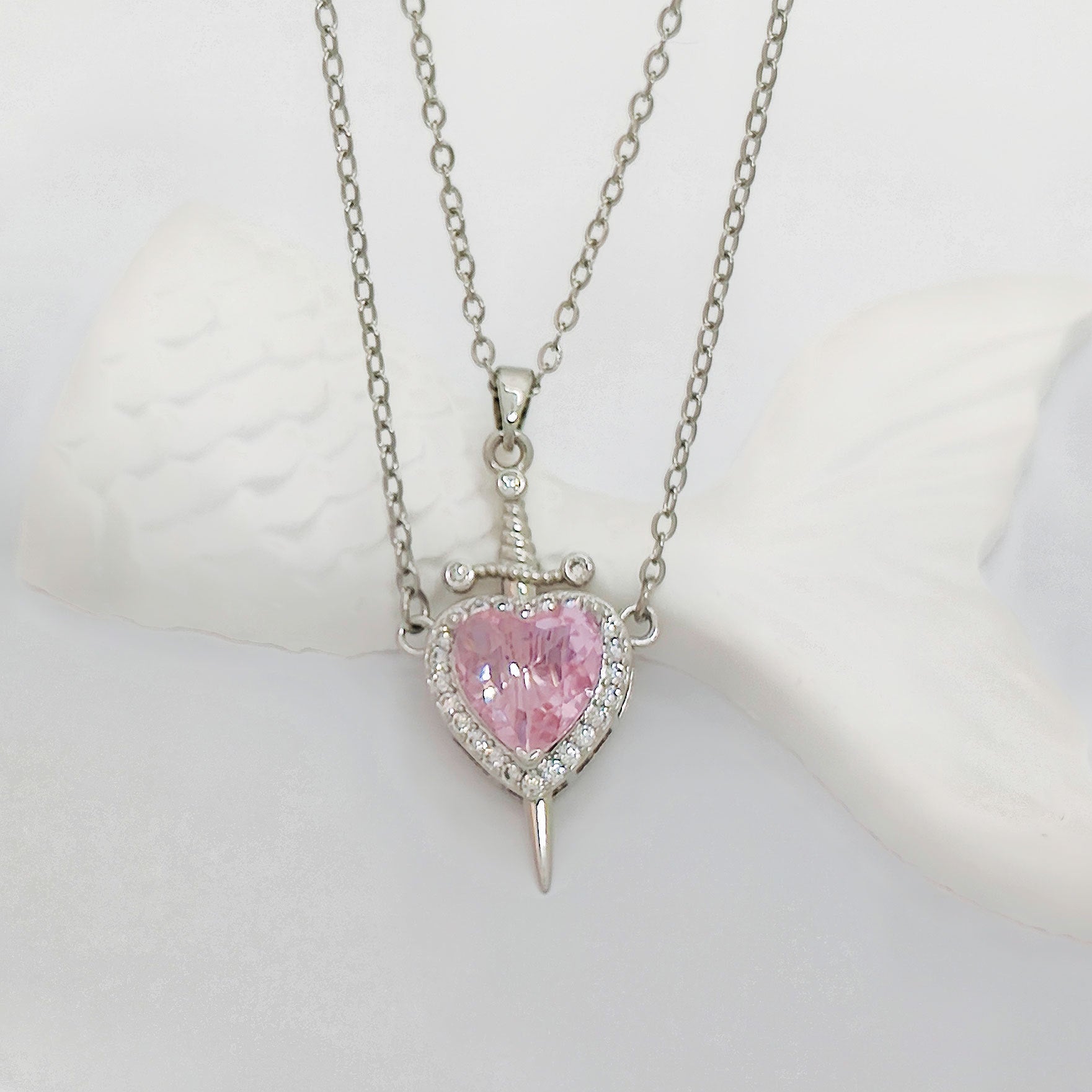 Wholesale One Arrow Piercing Heart Valentine' s Day Love Sword Titanium Steel Necklace