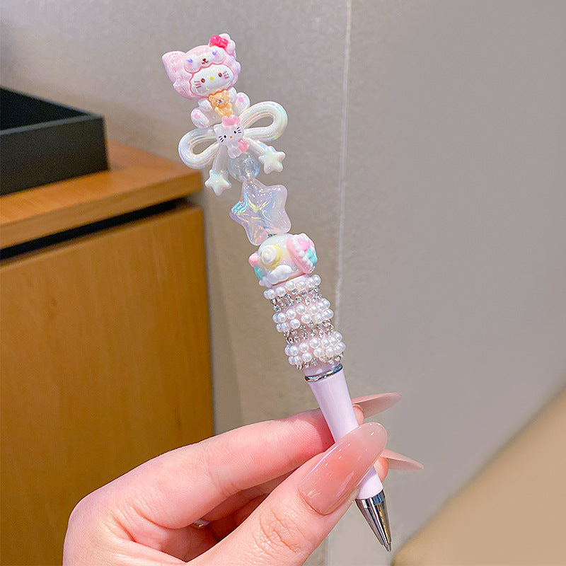 Wholesale Children' s Cartoon Flash Diamond Bow Rotary Writing Pen Black OLY Exclusive
