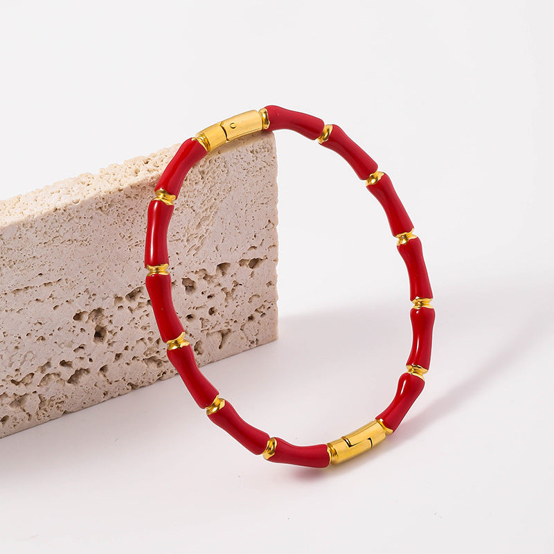 Wholesale Drip Oil Titanium Steel Premium Multi Color Bamboo Knot Niche Trendy Stainless Steel Gold Plated Bracelet