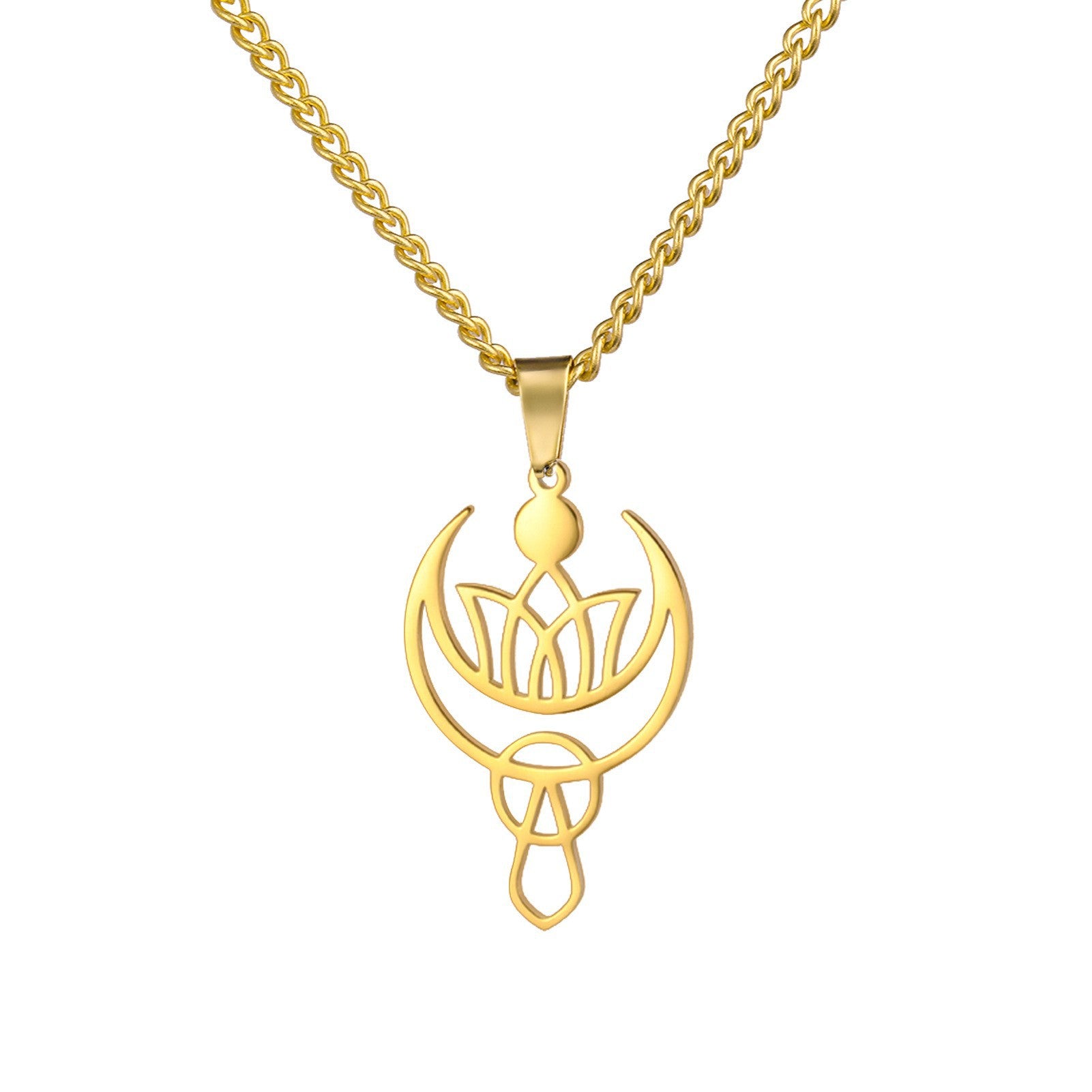 Wholesale Fashion Hollow Lotus Moon Stainless Steel Women's Necklace