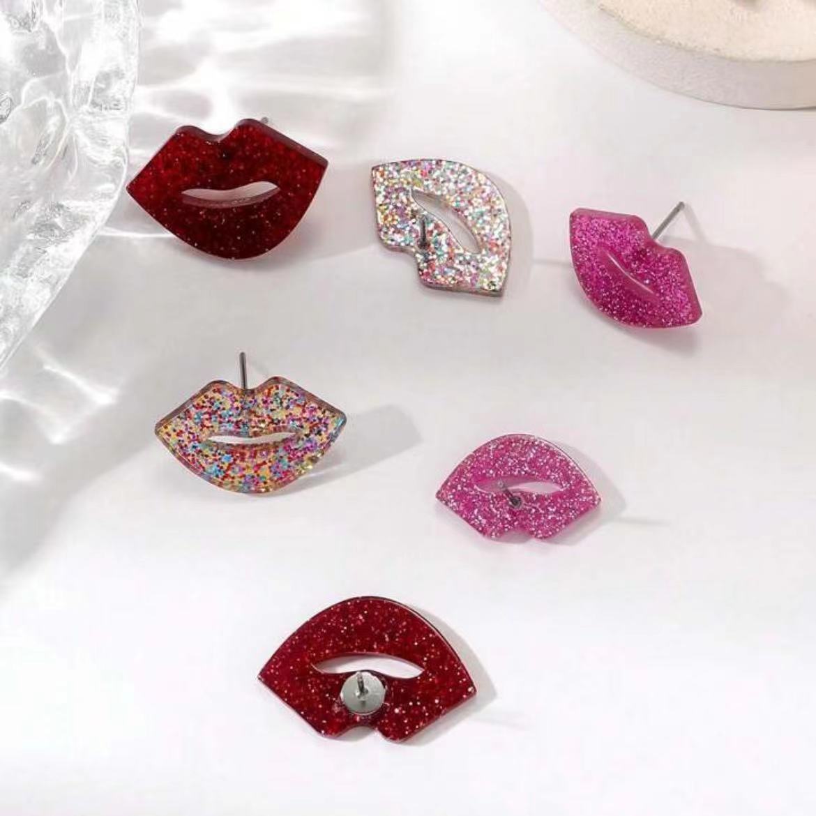 Wholesale Red Sequined Red Lip Acrylic Earrings Female Jewelry