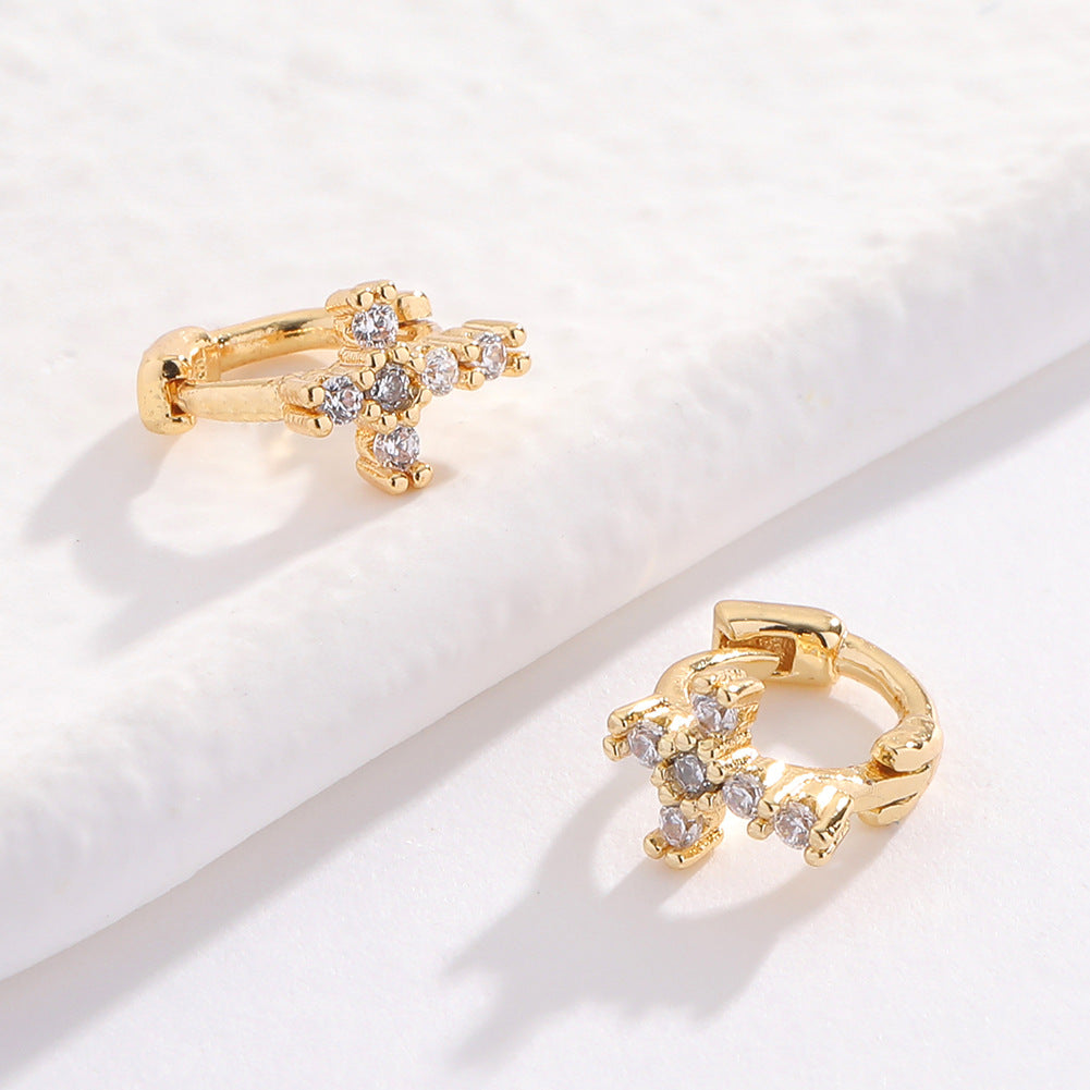 Wholesale Copper Micro Paved Zircon Stud Earrings Cross Mini Petite Earrings