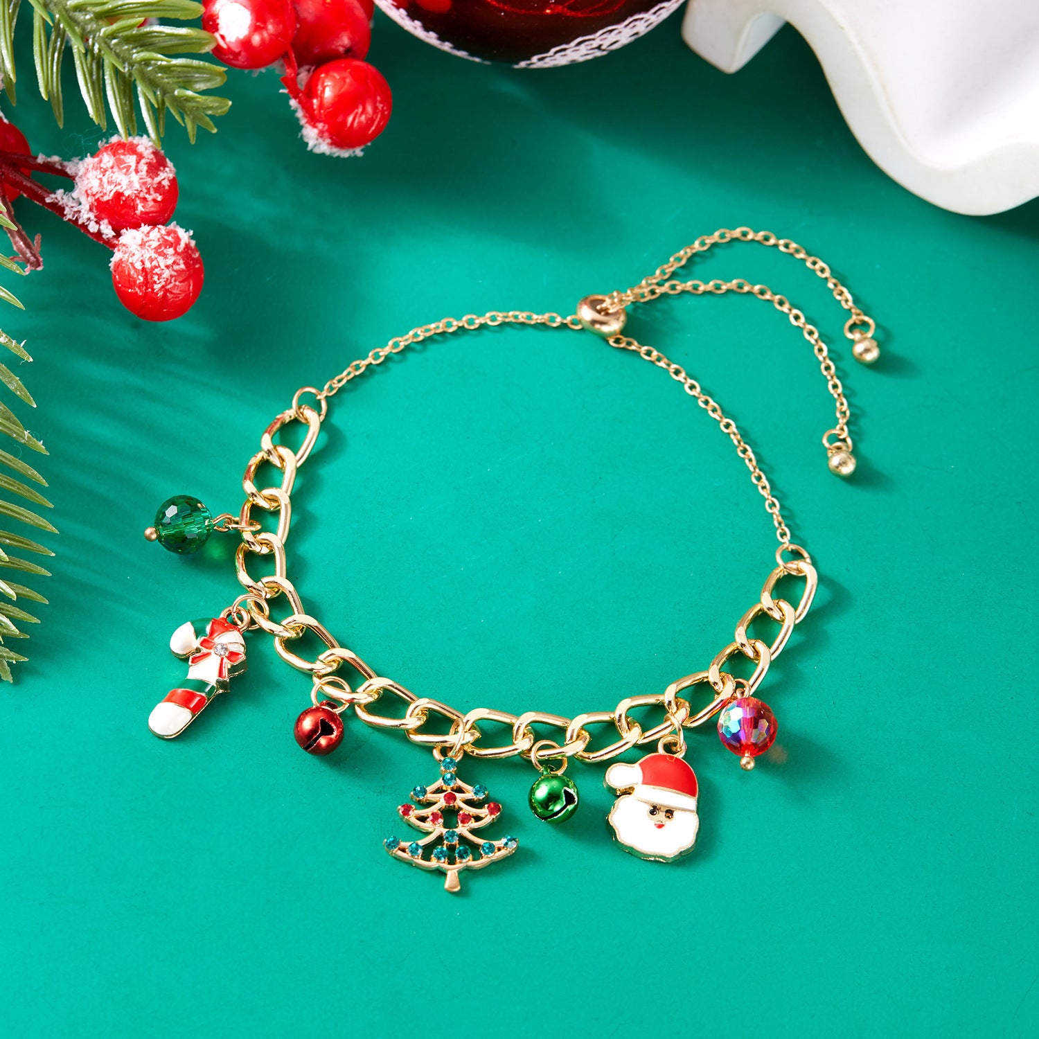 Wholesale Christmas element bracelet  bell wreath pull-out bracelet