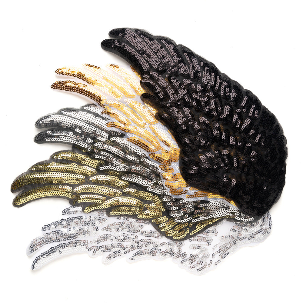Wholesale Large Gold Silver Sequin Angel Wing Embroidered Fabric Patch Applique Decorative Clothing et Fashion Accessory For Gift And Resale