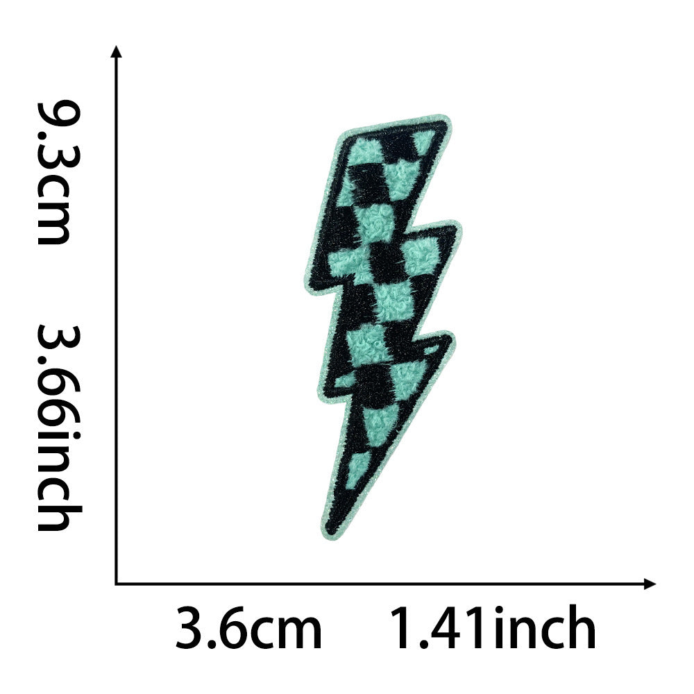 Wholesale Polyester Glitter Edge Iron On Embroidered Patch With Lightning Design For Casual Shoes And Hats