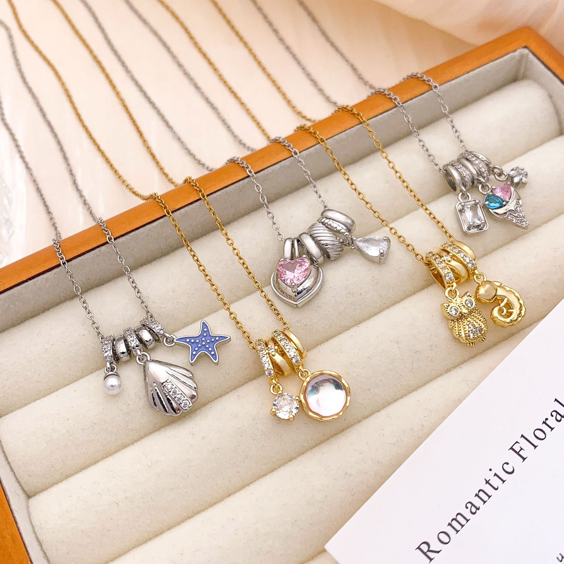 Wholesale Square Ice Cream Color Titanium Steel Necklace Luxury Micro-Paved Zircon Temperament  Accessory