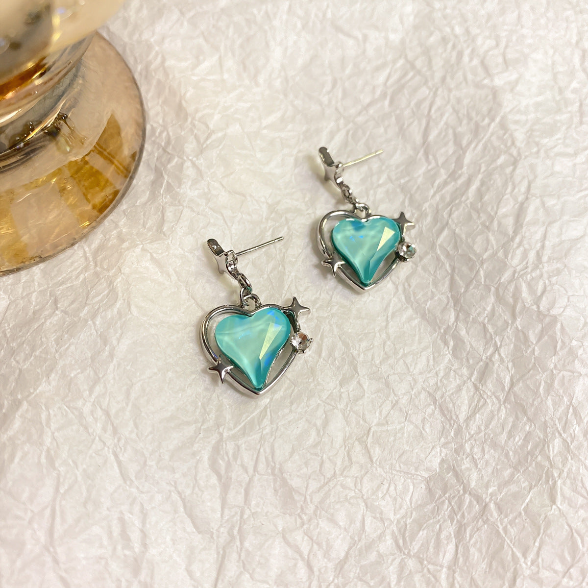 Wholesale Fluorescent Blue Star Heart Earrings