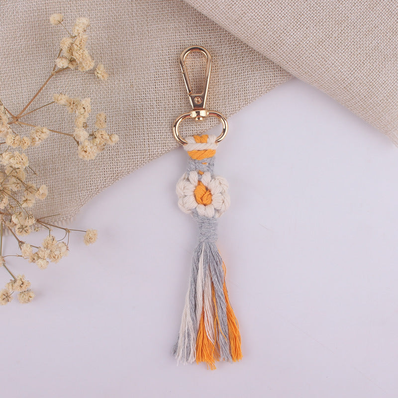 Flores de caricatura de algodón de algodón tejido a mano al por mayor llavero colorido