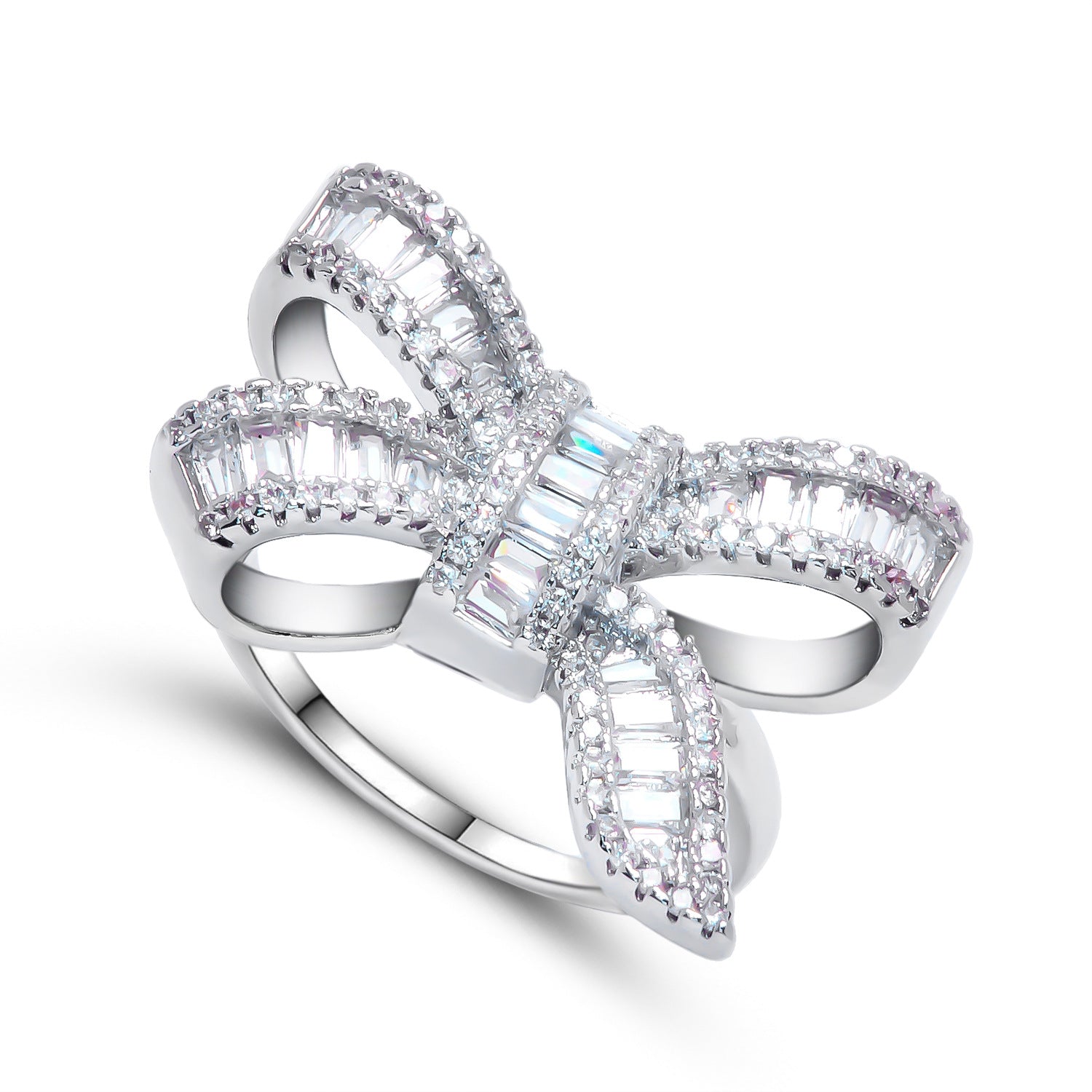 Wholesale Geometric Square Diamond Bow Stepped Zirconia Ring