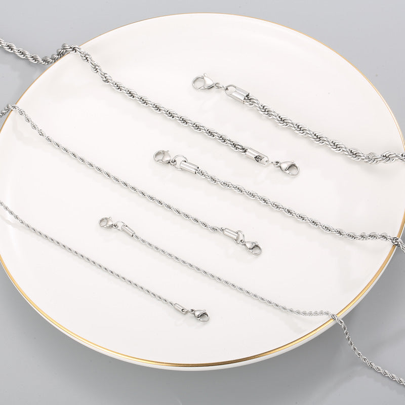 Wholesale Personality Hip-hop Fashion Button Rope Plain Chain Titanium Steel Multi-color Multi-size Necklaces