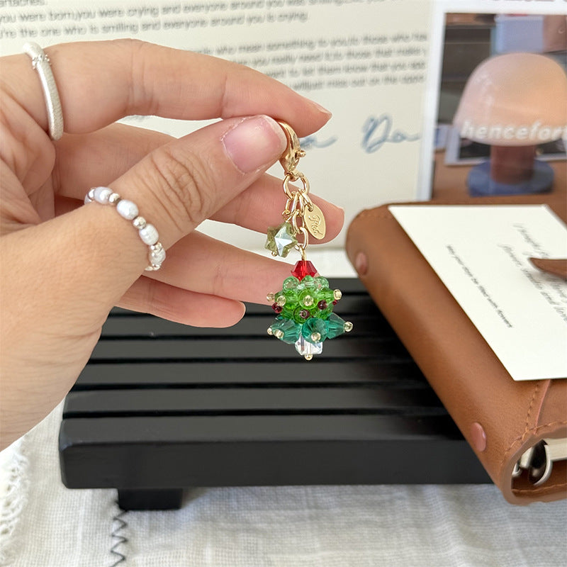 Wholesale Electroplated Purple Beaded Christmas Tree Charm Cute Bag Accessory Car Keychain Zipper Pull Stylish Everyday Gift