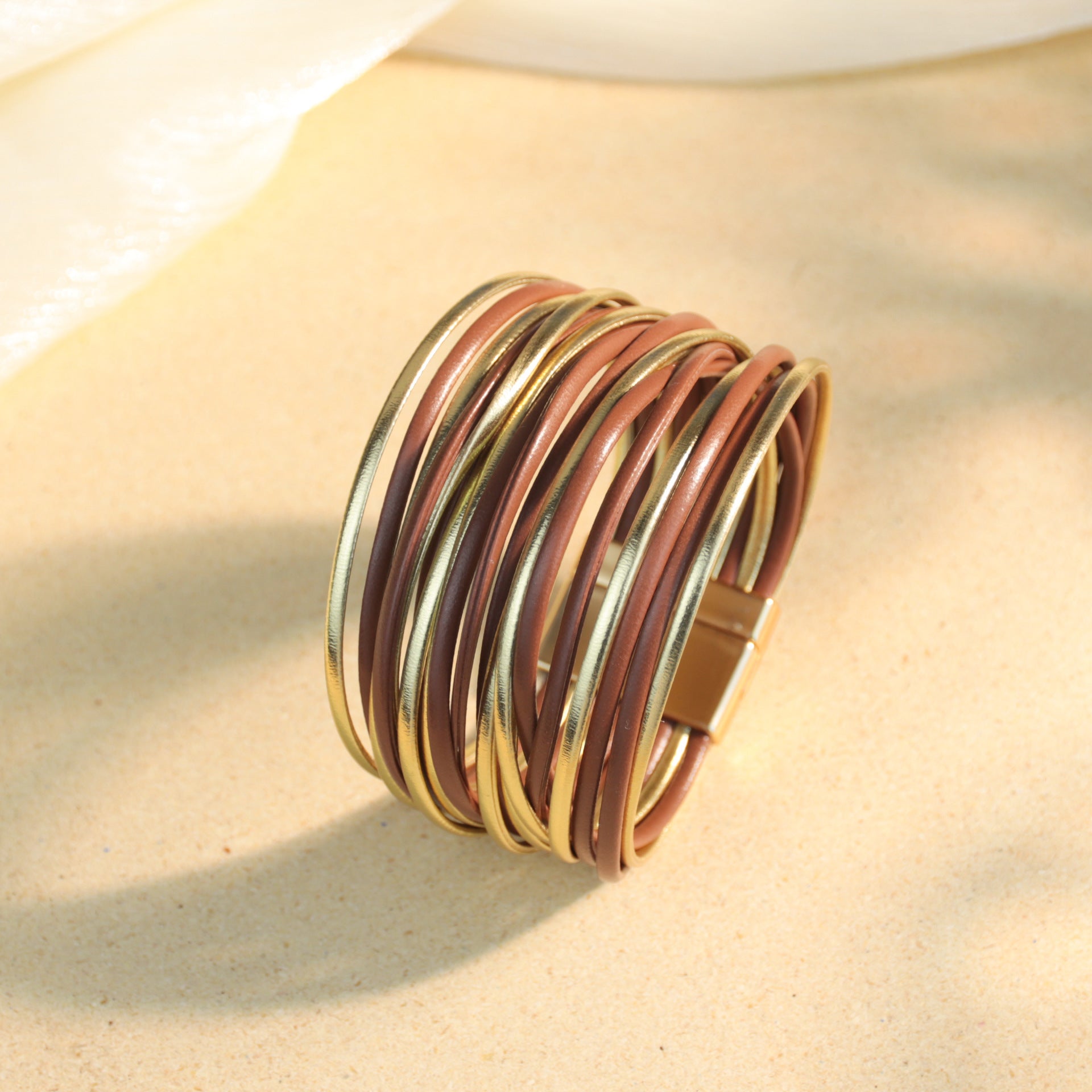 Wholesale Multi-layered gradient color-blocking magnetic clasp Layered Bracelet Set