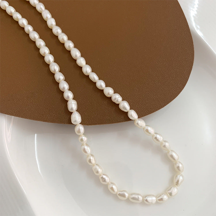 Collares de perlas de agua dulce de circón de acero titanio al por mayor