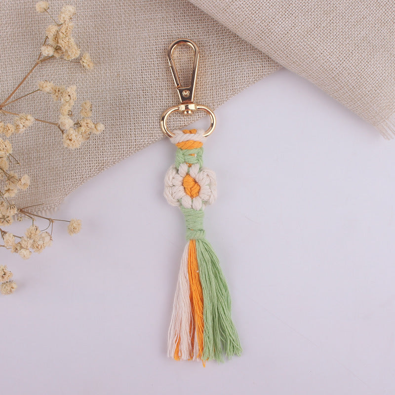 Flores de caricatura de algodón de algodón tejido a mano al por mayor llavero colorido