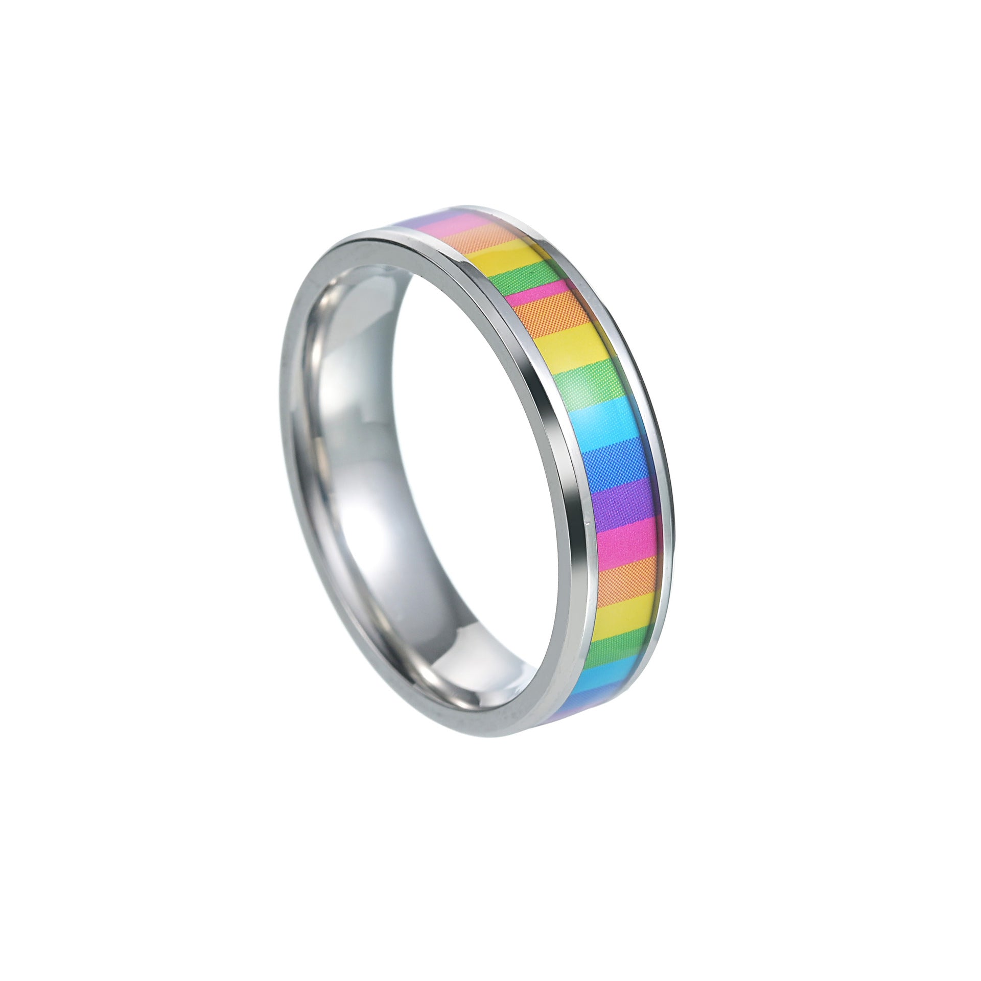 Anillo de bandera de arcoiris de acero de titanio al por mayor