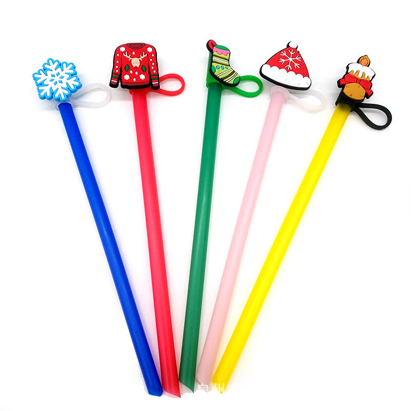 Wholesale Christmas Cartoon Straw Cover Straw Tube Cap Silicone Dust Plug