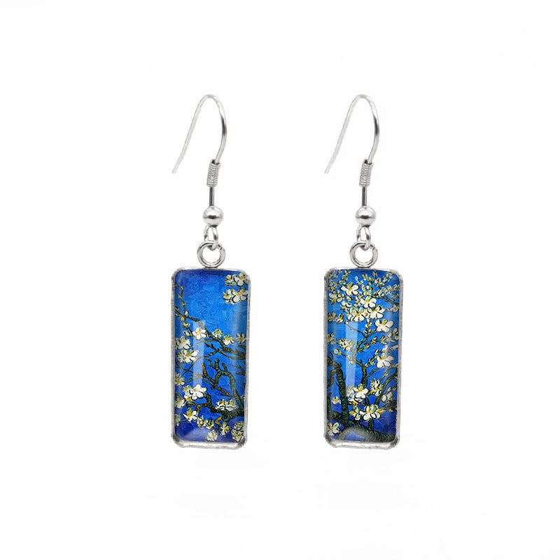 Wholesale Blooming Apricot Blossom Time Gemstone Rectangular Glass Earrings